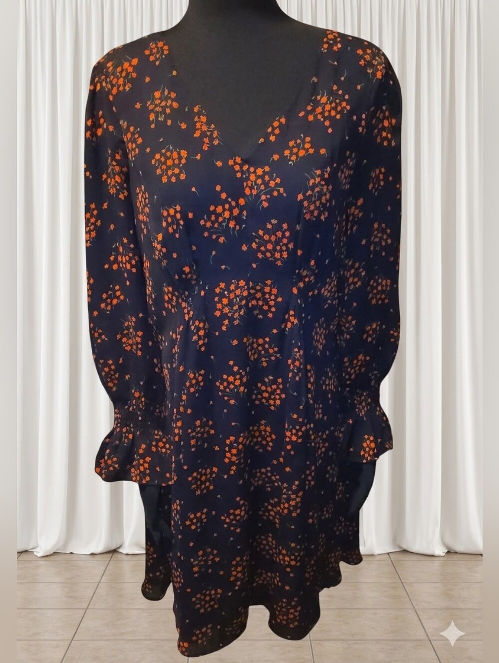 Ann Taylor Navy Dress with Orange Accent Floral Print